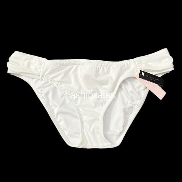 Victorias Secret Swim Knockout Bikini Bottoms Ruched Sides White - Picture 1 of 3